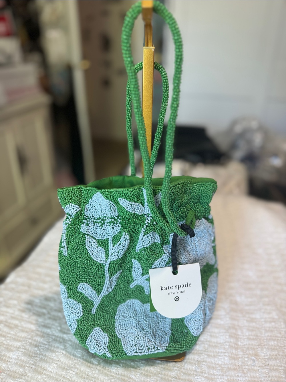 kate spade New York Green Beaded Floral Drawstring Bag x Target  NWT